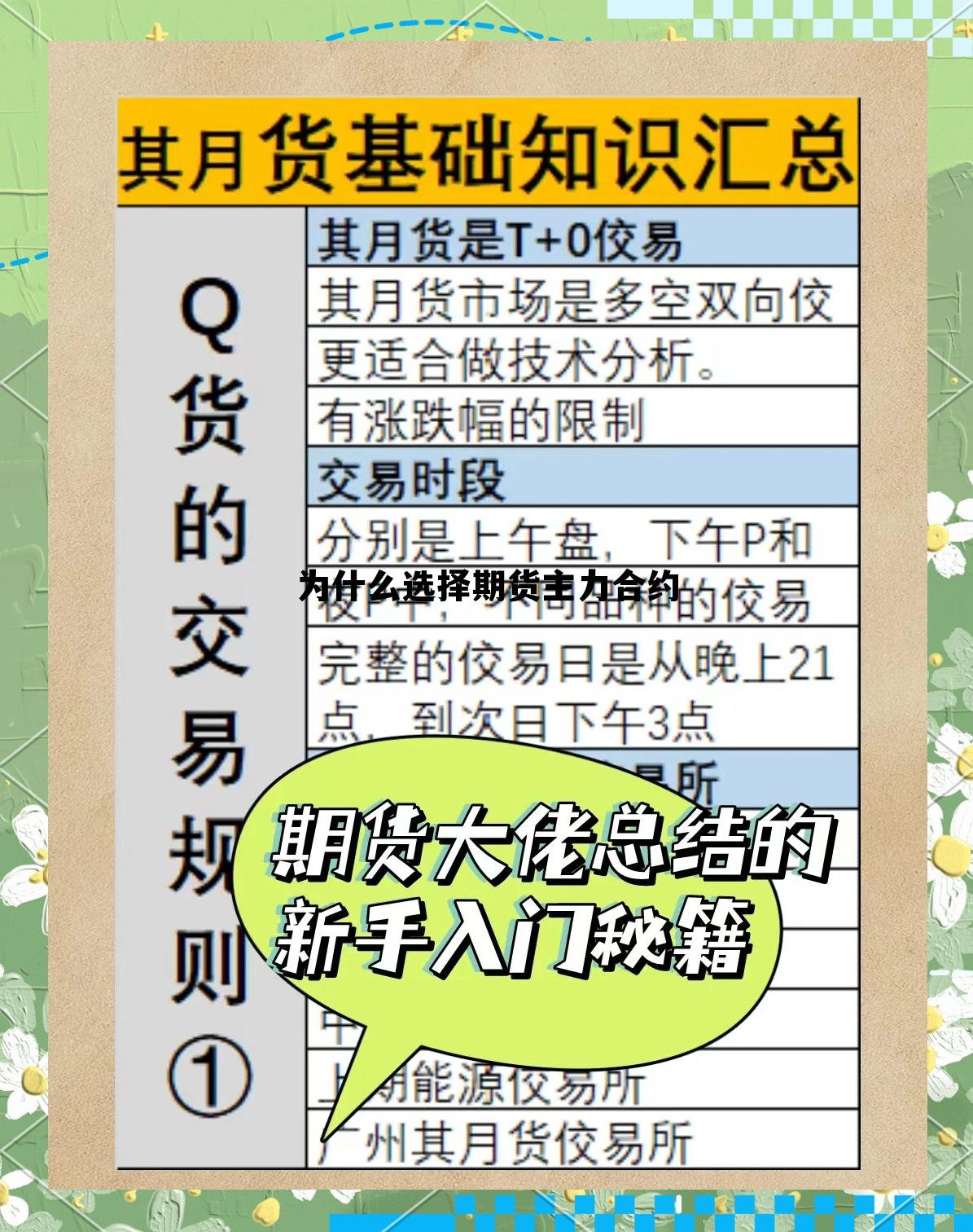 为什么选择期货主力合约 为什么选择期货主力合约的原因